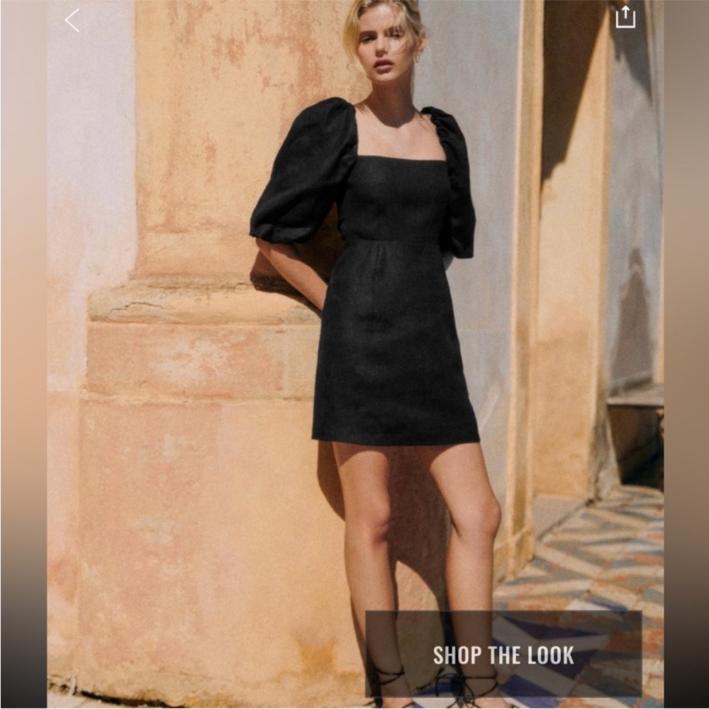 Sezane Black Puff-Sleeve Mini Dress